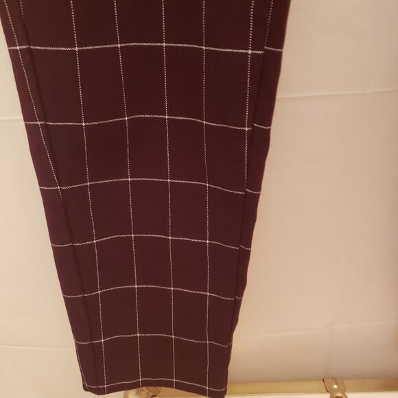 ELLE Cigarette Pants Plum Checkered Minimalist European Elegance Sz M NWOT - Picture 4 of 10